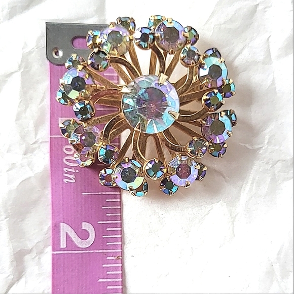 AURORA BOREALIS RHINESTONE SPIRAL VINTAGE PIN BROOCH - Picture 4 of 5